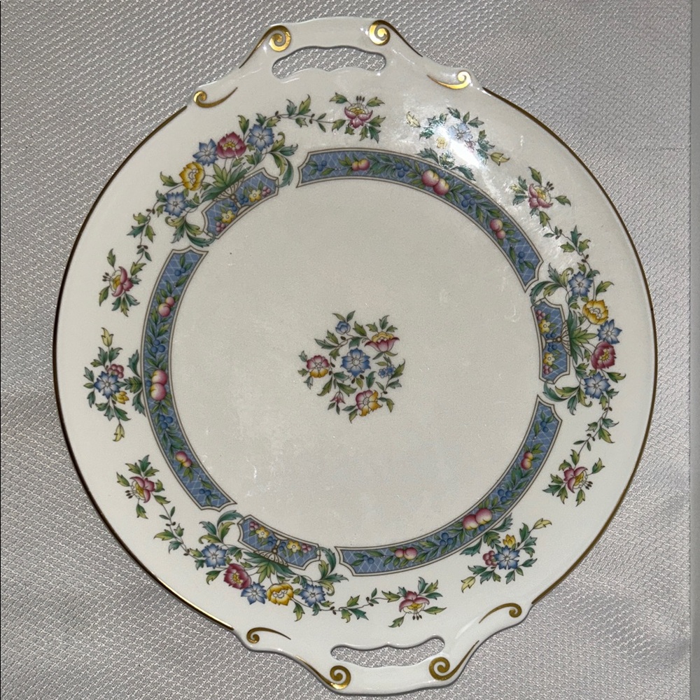 Royal Worcester Floral Porcelain Platter Blue and Gold Accents 1981 Mayfield